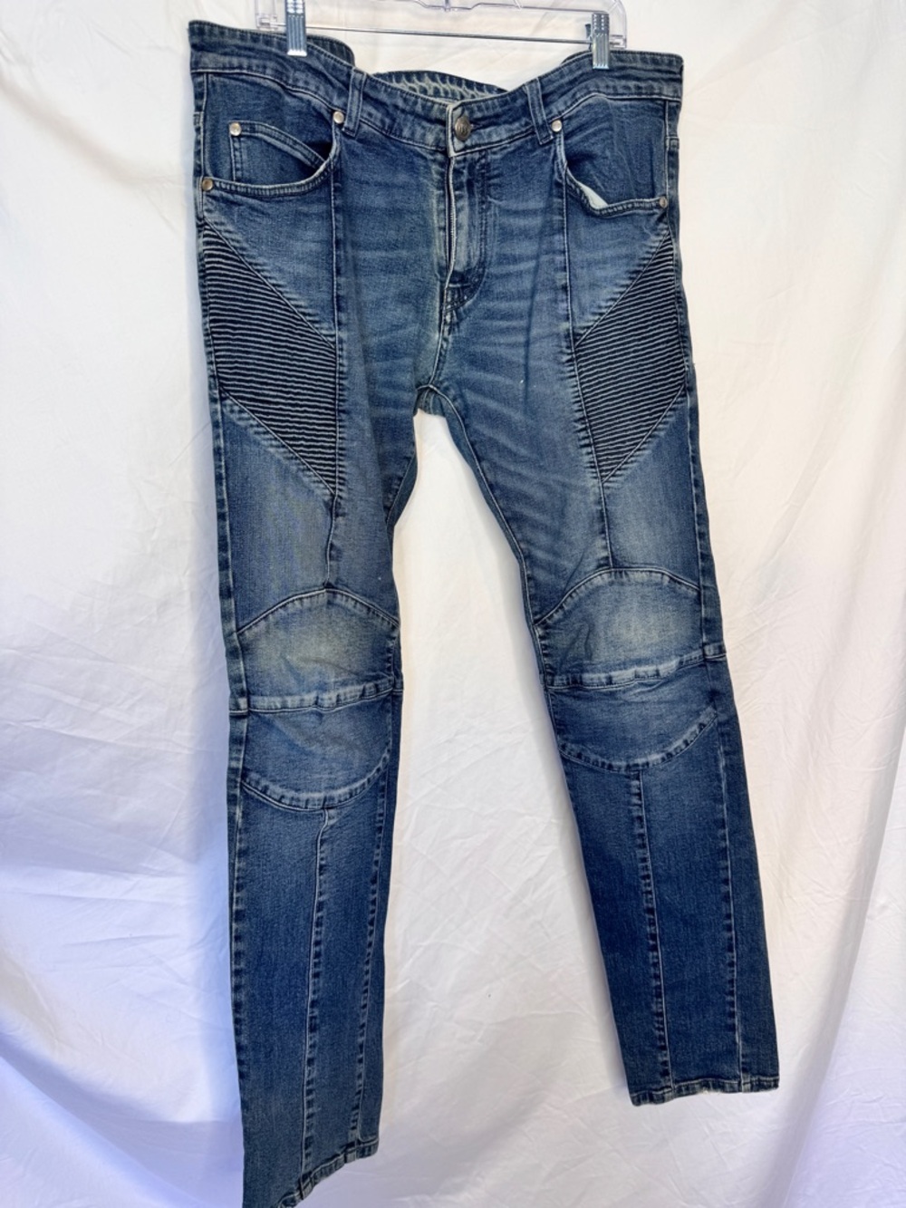Pierre Balmain Men's Dark Blue Biker Moto-Style Skinny Jeans
